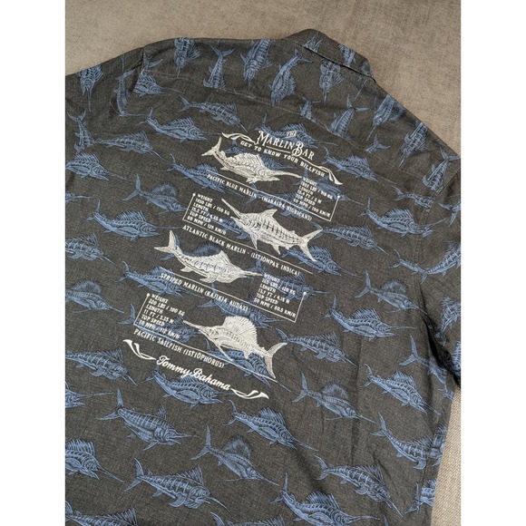 Tommy Bahama Other - Tommy Bahama Shirt Men XL Blue Silk Marlin Bar Fish AOP Print Artist Series Camp
